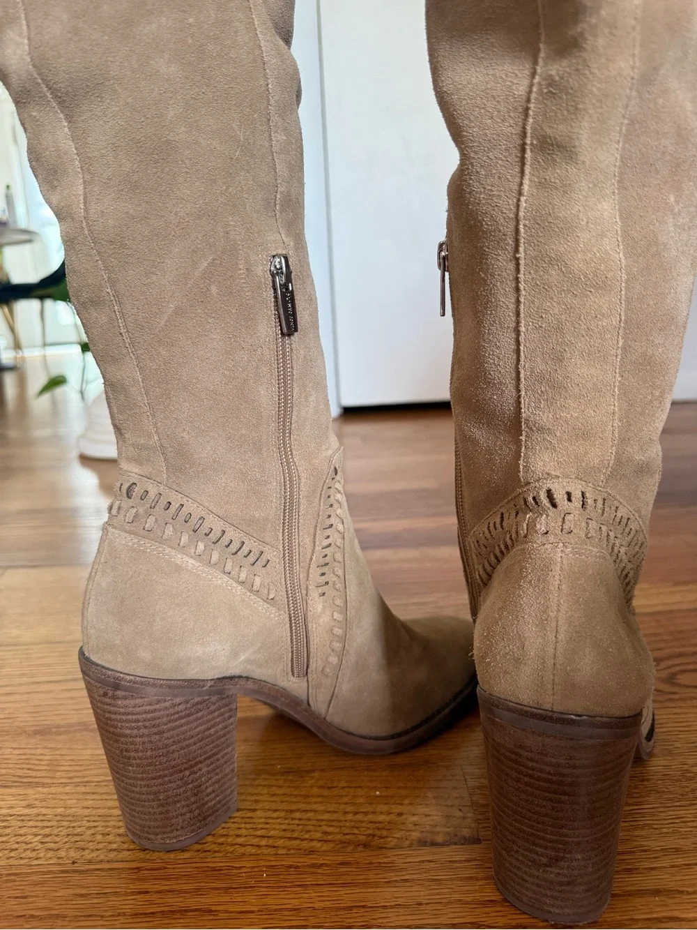 Vince Camuto Madolee Taupe Suede Over-the-Knee Block Heel Boots